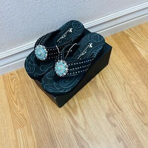 Montana West Black and Turquoise Flip Flops